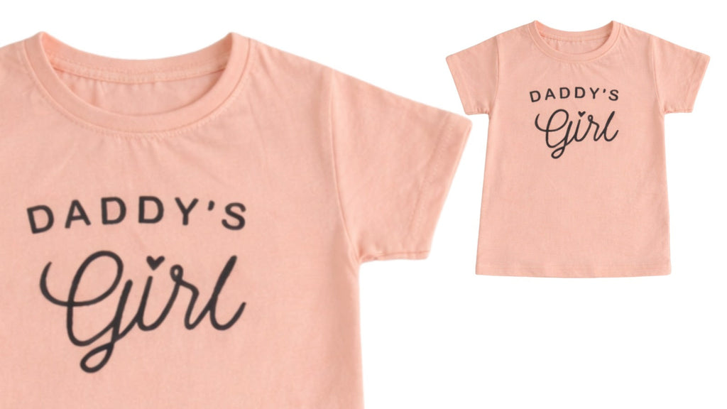 Girls peach shirt and shorts set “Daddy’s Girl” in Pakistan by Basics by Nifty, soft breathable summer co-ord outfit for kids