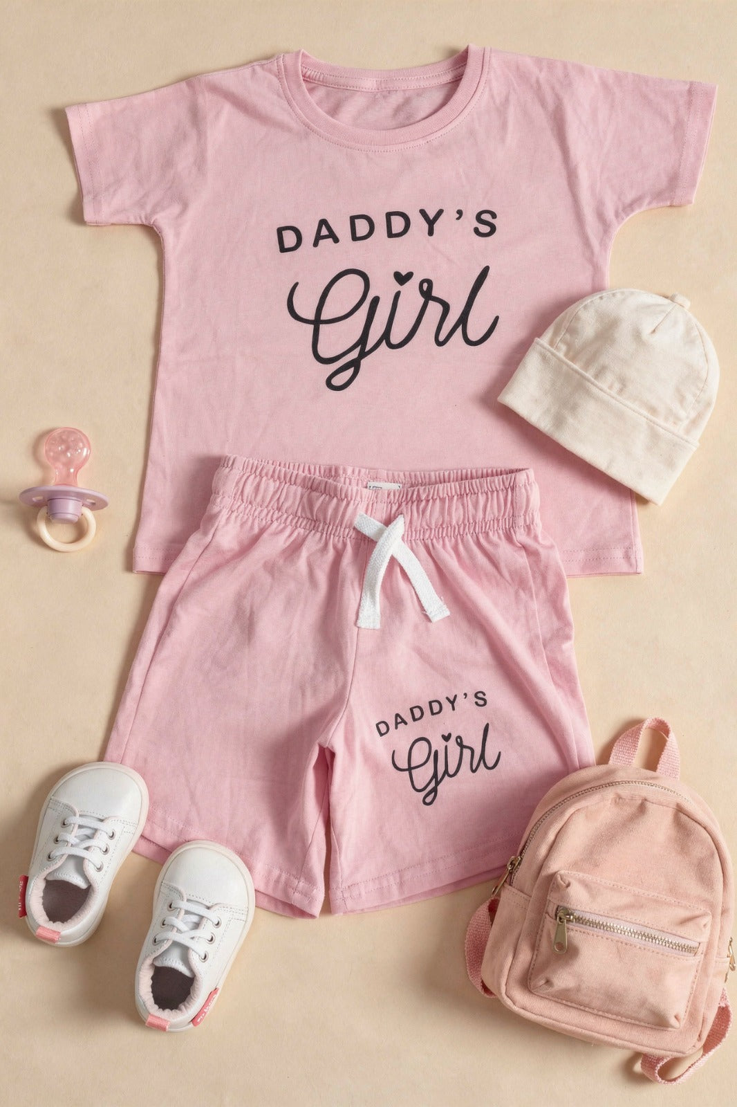 Girls pink shirt and shorts set “Daddy’s Girl” in Pakistan by Basics by Nifty, soft breathable summer co-ord outfit for kids