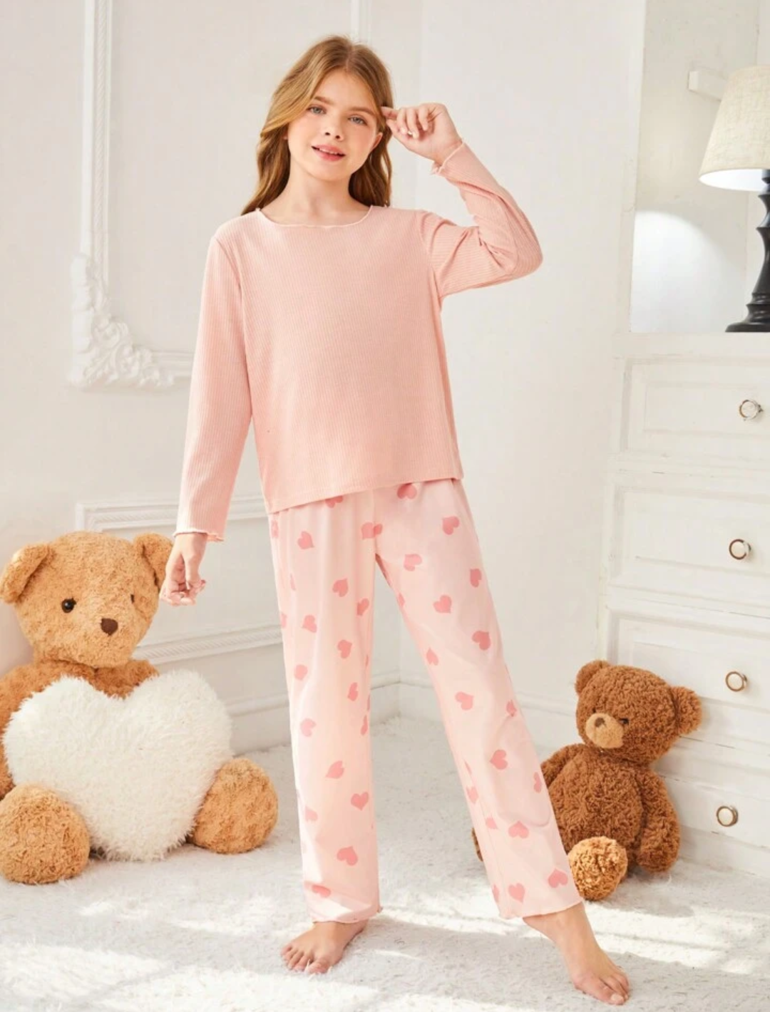 Night Suit - PJ Set Pink Hearts