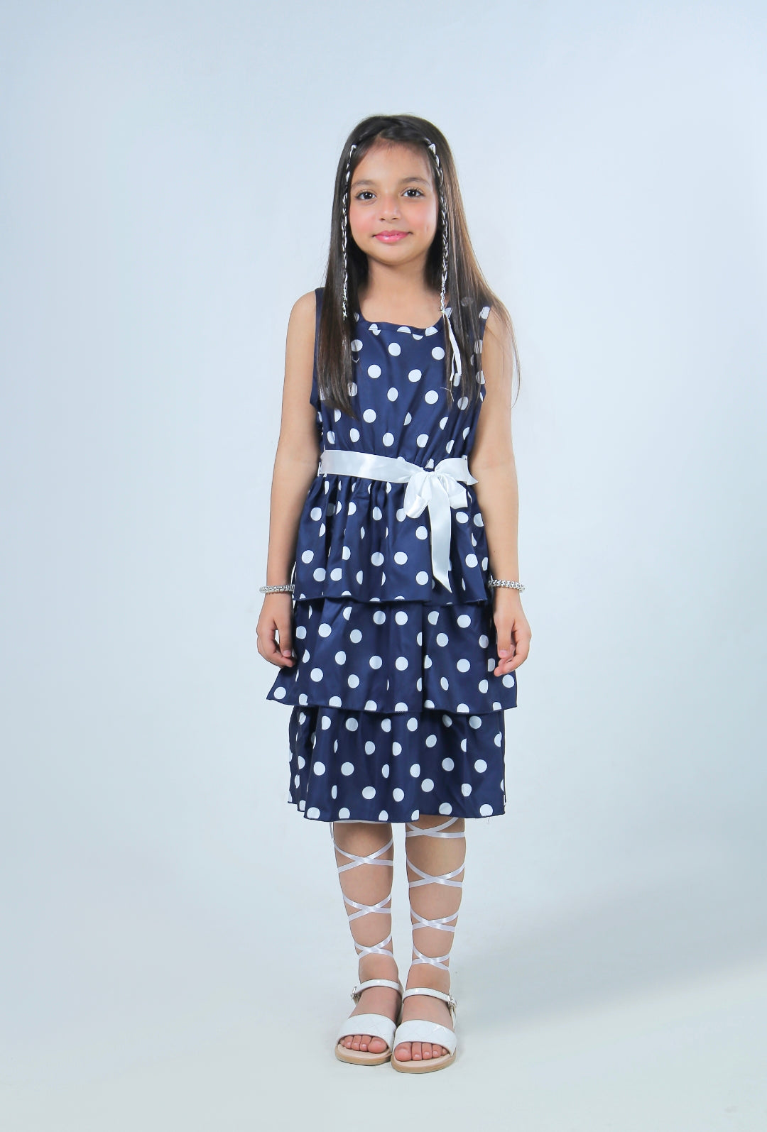 PatPat 2pcs Kid Girl Polka dots Sleeveless Layered Dress & Belt