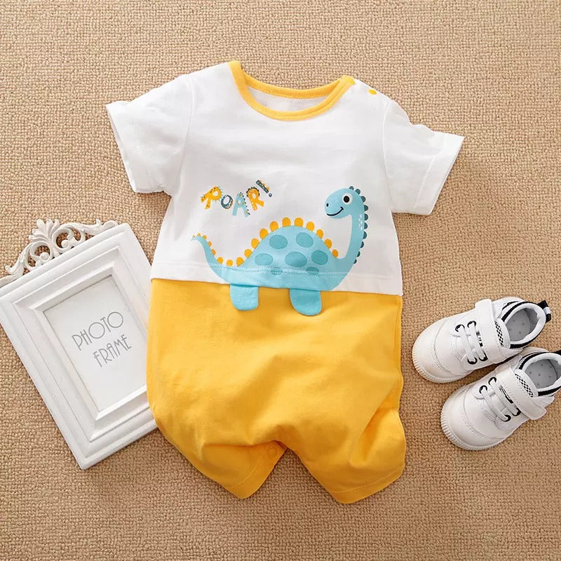 Plush-Printed Romper - Yellow Dino