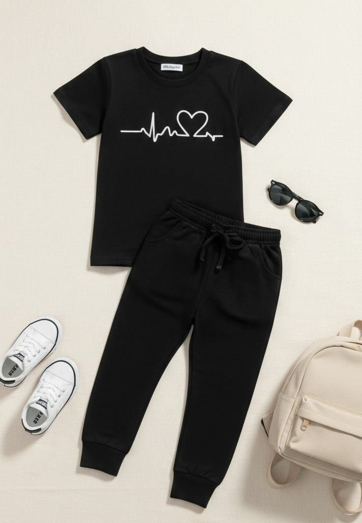 Basics By Nifty Girls T-Shirt and Trouser (Heartline) – Black