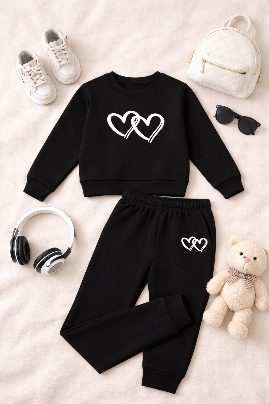Basics By Nifty Girls T-Shirt and Trouser (Heart) – Black