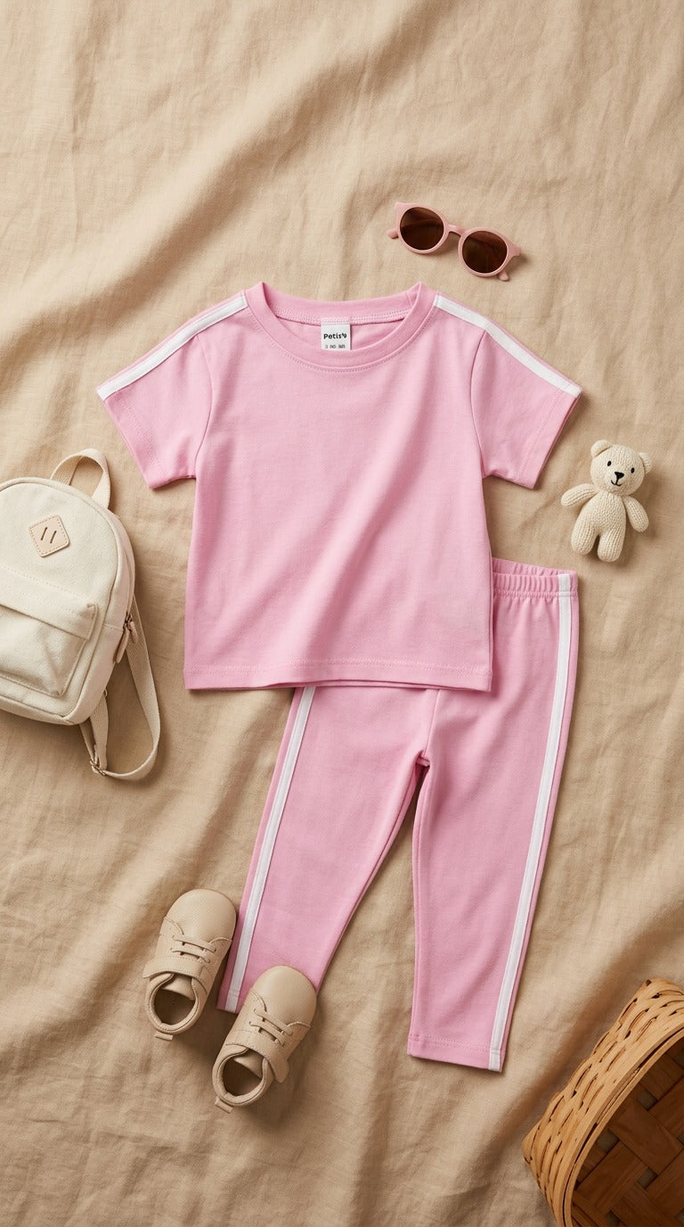 Basics By Nifty Girls T-Shirt and Trouser (Stripe) – Pink