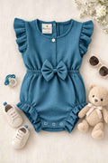 Mini Aura Girls Textured Frill Romper – Teal Blue