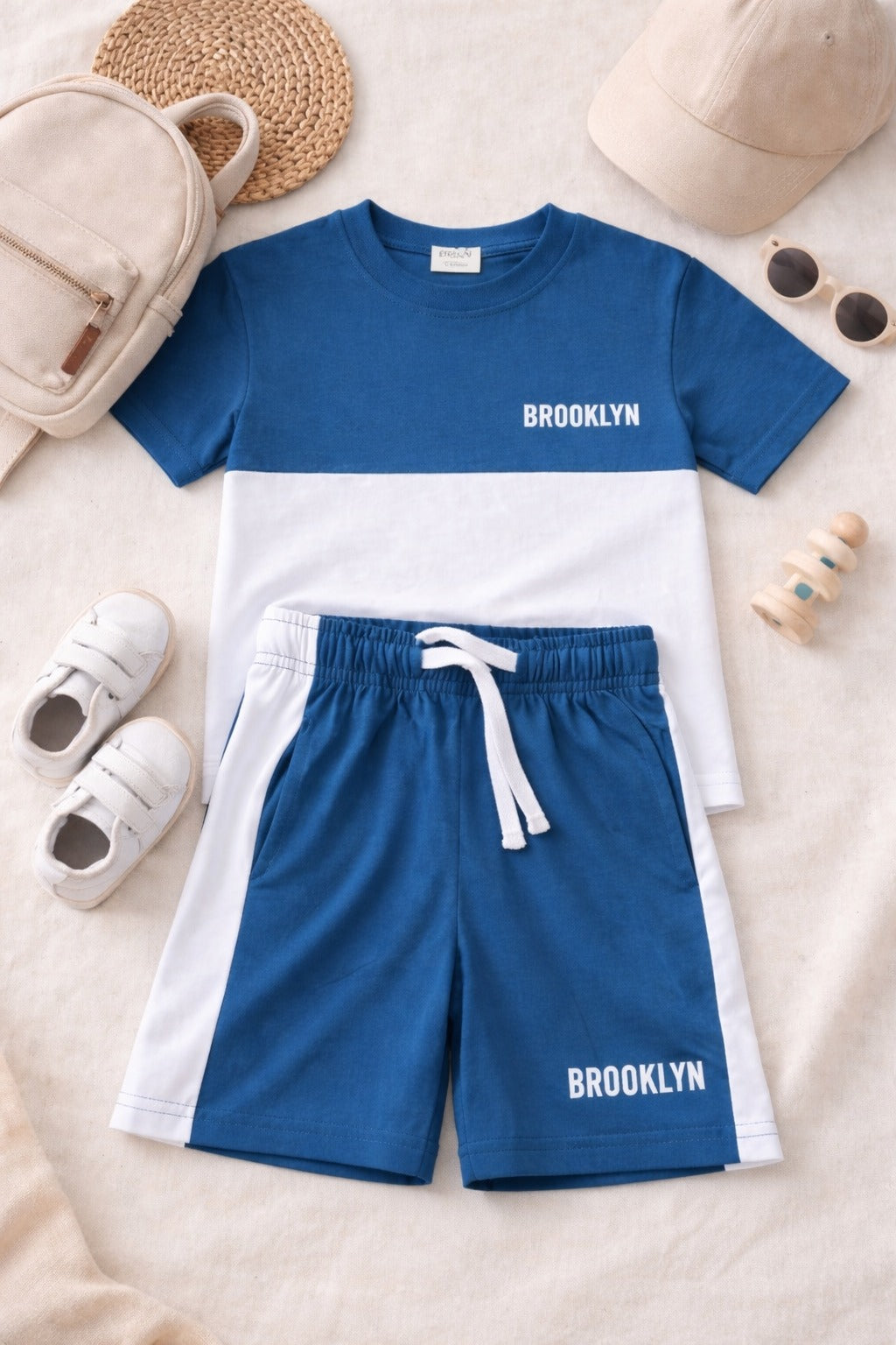 Nifty Basics Boys T-Shirt and Shorts Set (Brooklyn) – Teal & White
