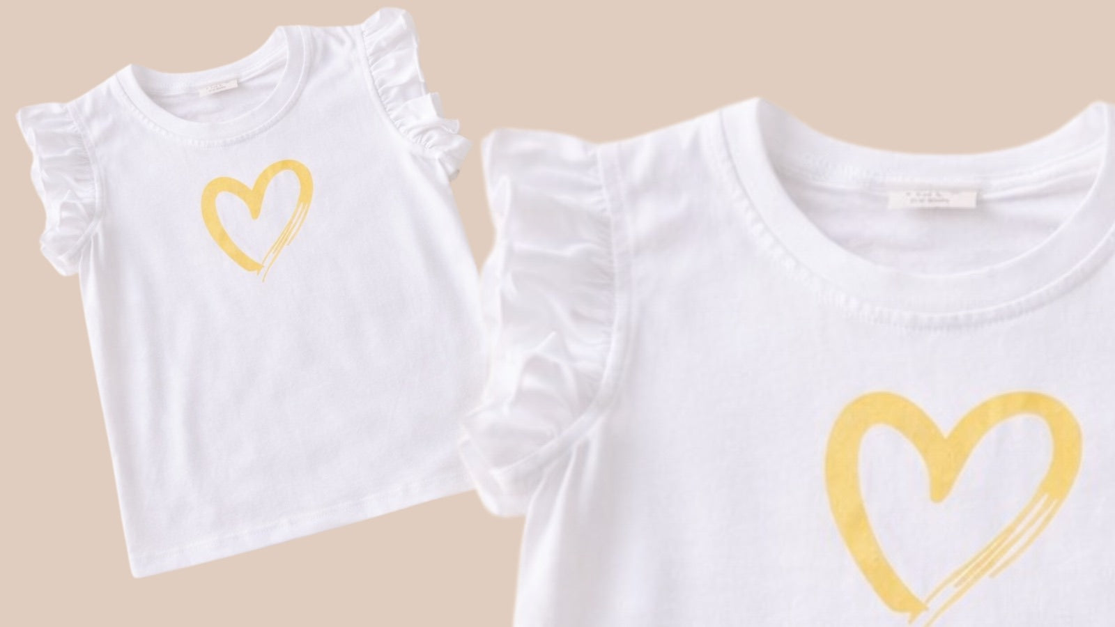 Girls white shirt and yellow shorts set with heart print in Pakistan by Basics by Nifty, soft breathable summer co-ord outfit for kids