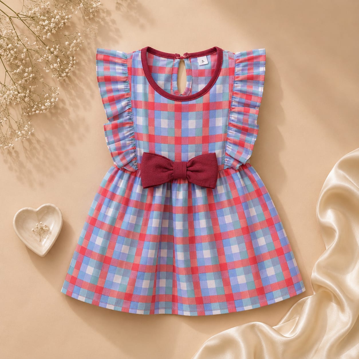 PLUSH-Summer Frock - Red Contrast Squares with Bowtie