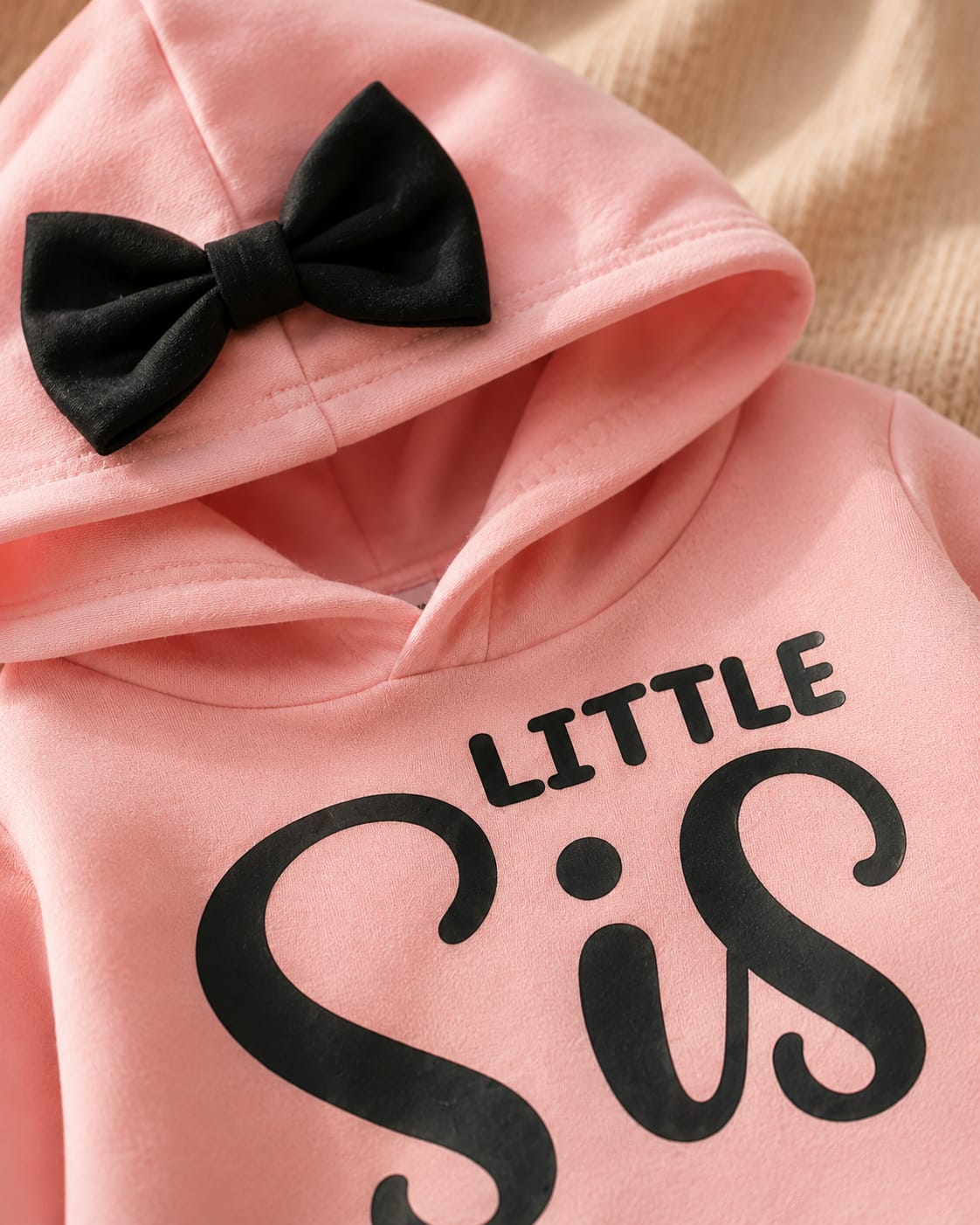 Plush Hoodied Fleece Shirt & Trouser - Little Sis in Light Pink