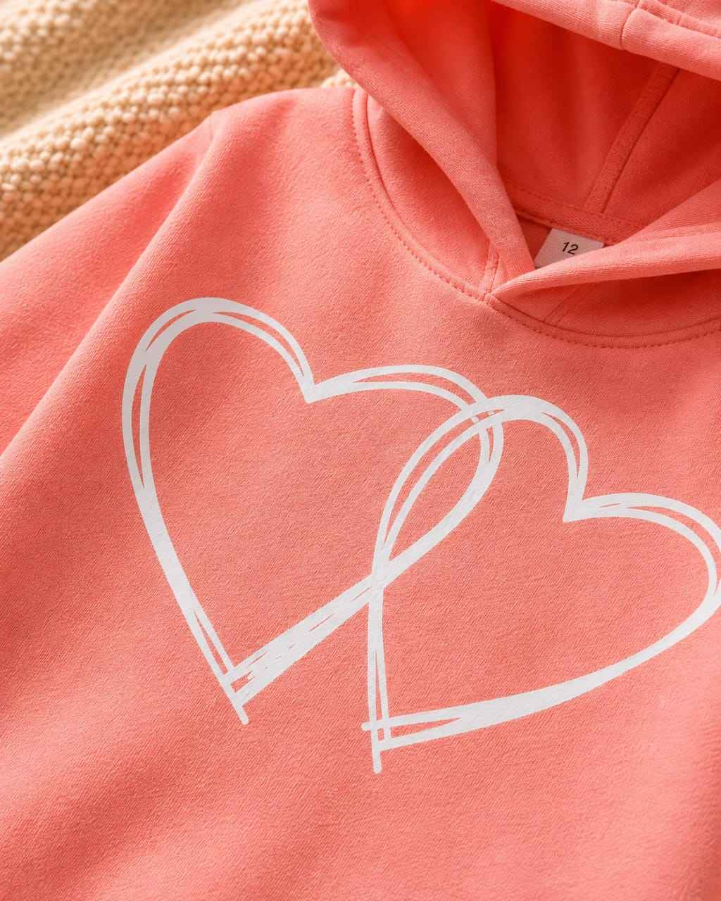 Plush Hoodie Style - Double Hearts Fleece Basic Set Pink