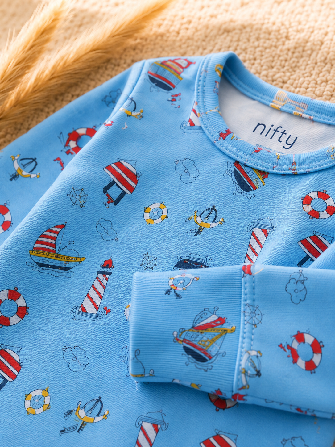 Baby Nautical Print Romper | Blue Long Sleeve Jumpsuit