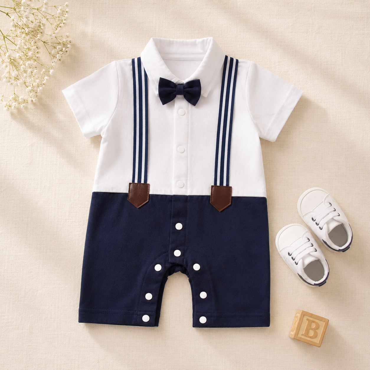Baby Boy Formal Suspender Romper with Bow Tie | Nifty Pakistan