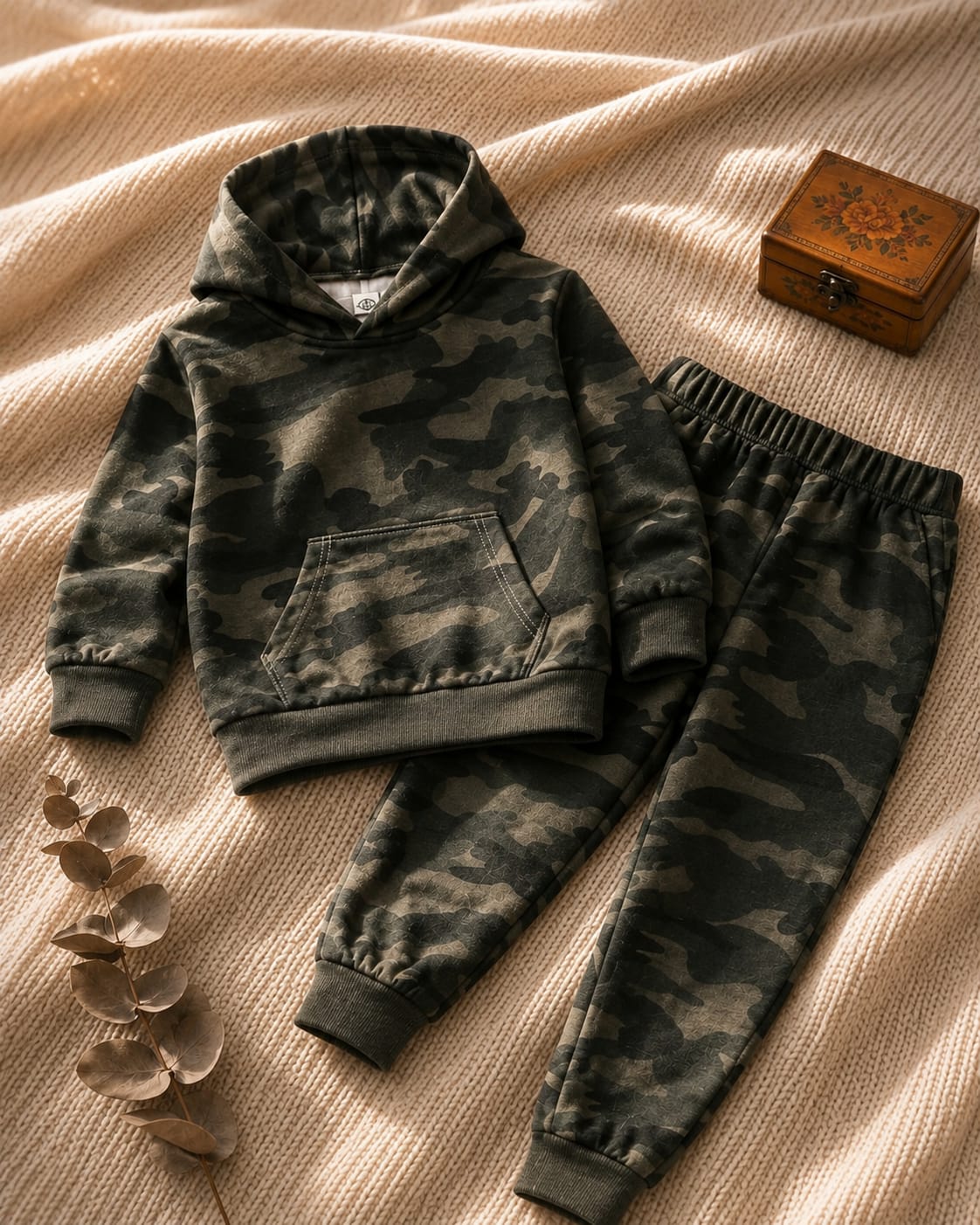 Plush - Hoodied Fleece Shirt & Trouser - Camouflage Rustic Green