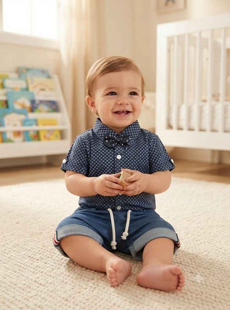 Navy blue baby shirt romper and shorts set