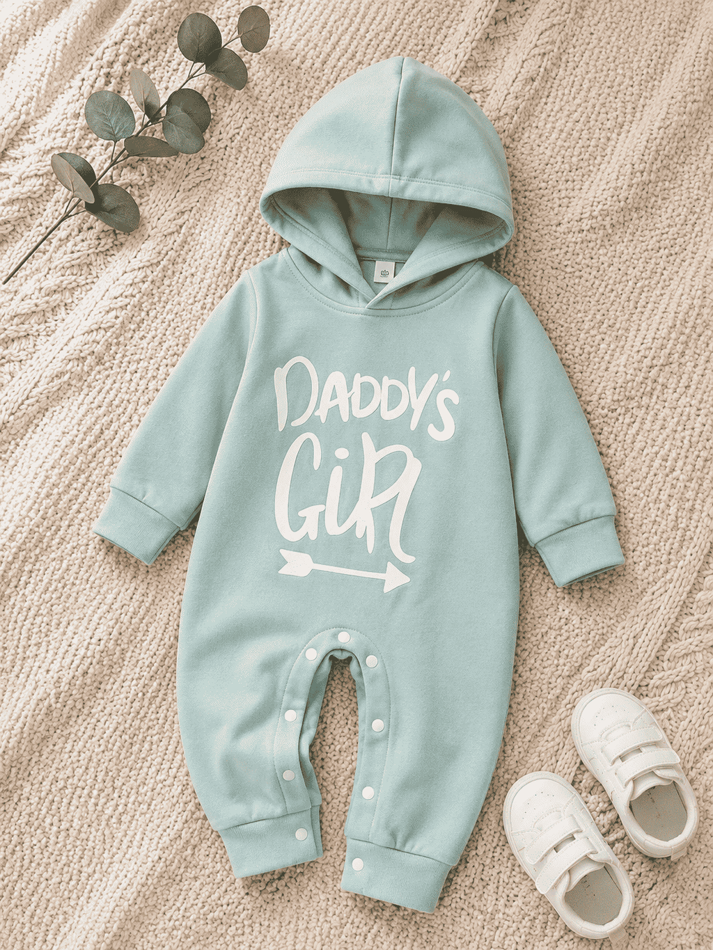 Plush-Hoodie Romper - Daddys girl in Green