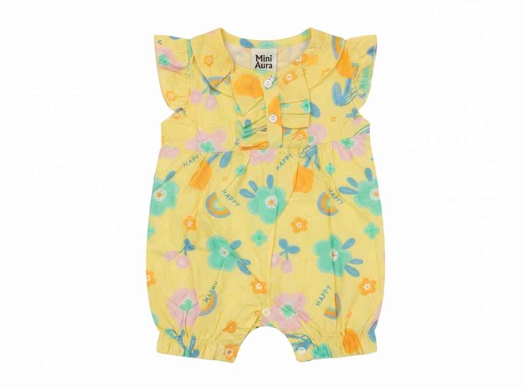 Baby girl yellow floral happy print romper