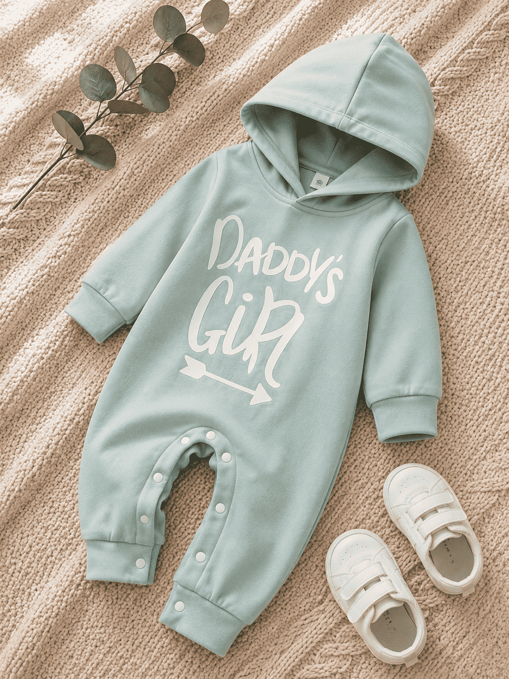 Plush-Hoodie Romper - Daddys girl in Green