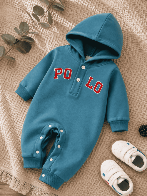 Plush-Hoodie Romper - Polo in Blue