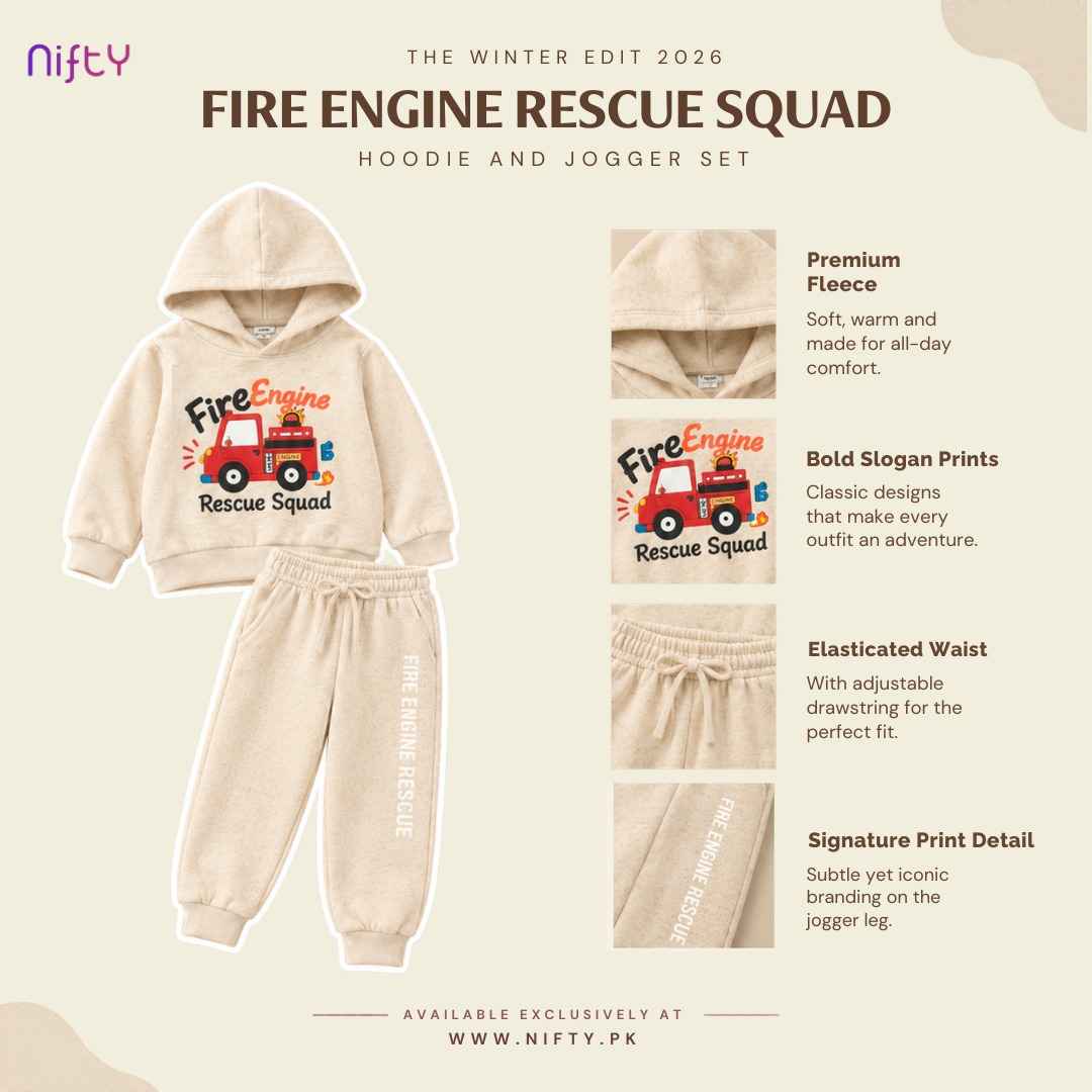 Cream “Fire Engine Rescue Squad” Kids Hoodie & Jogger Set