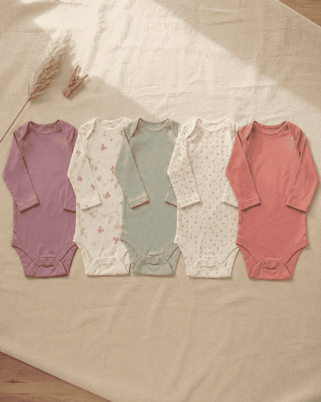 Primark Pink & Mint Essentials – 5 Full-Sleeve Bodysuits