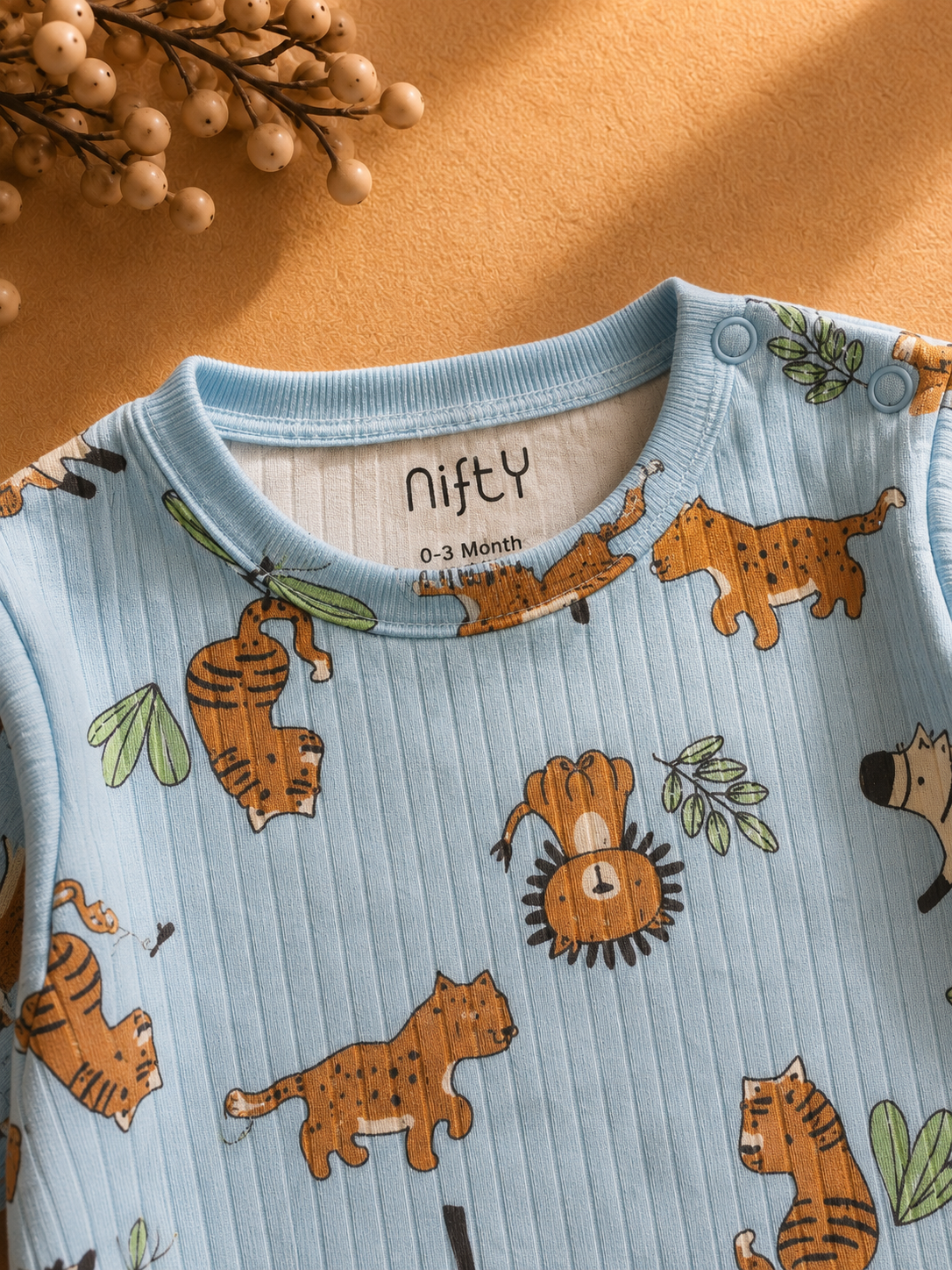 Baby Safari Animal Romper | Blue Long Sleeve Jumpsuit