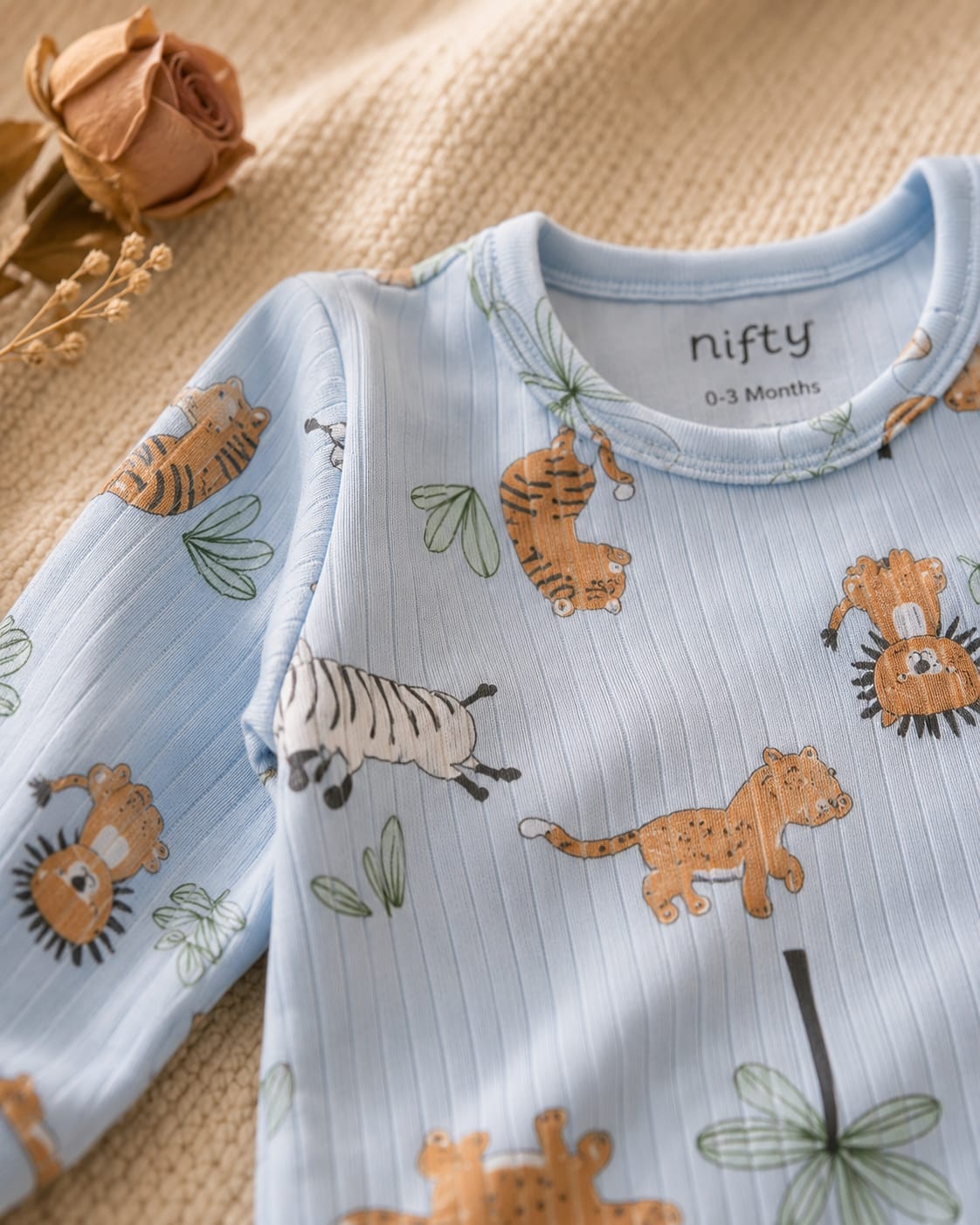 Baby Safari Animal Romper | Blue Long Sleeve Jumpsuit
