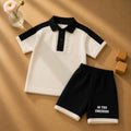 Plush-Baby Plaid Polo Shirt & Shorts-White