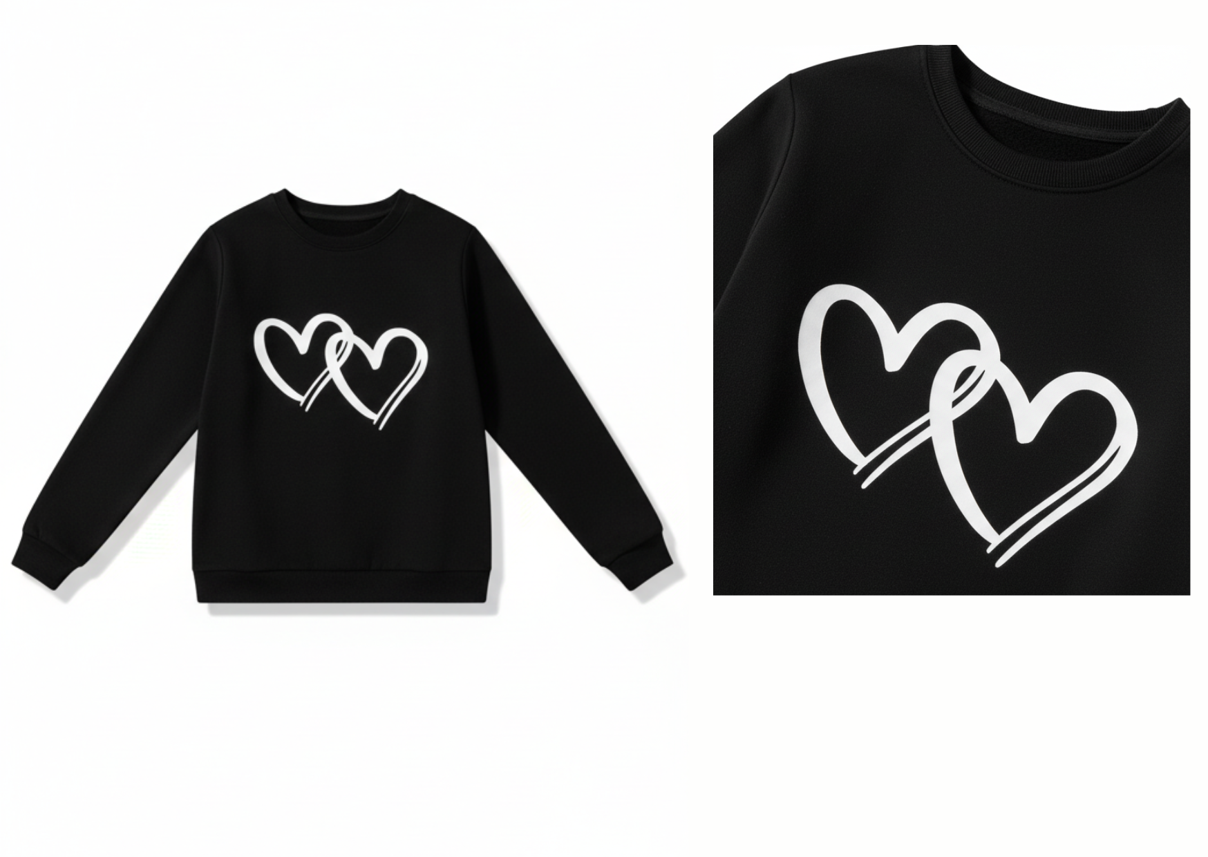 Girls black sweatshirt and jogger tracksuit set with white heart print