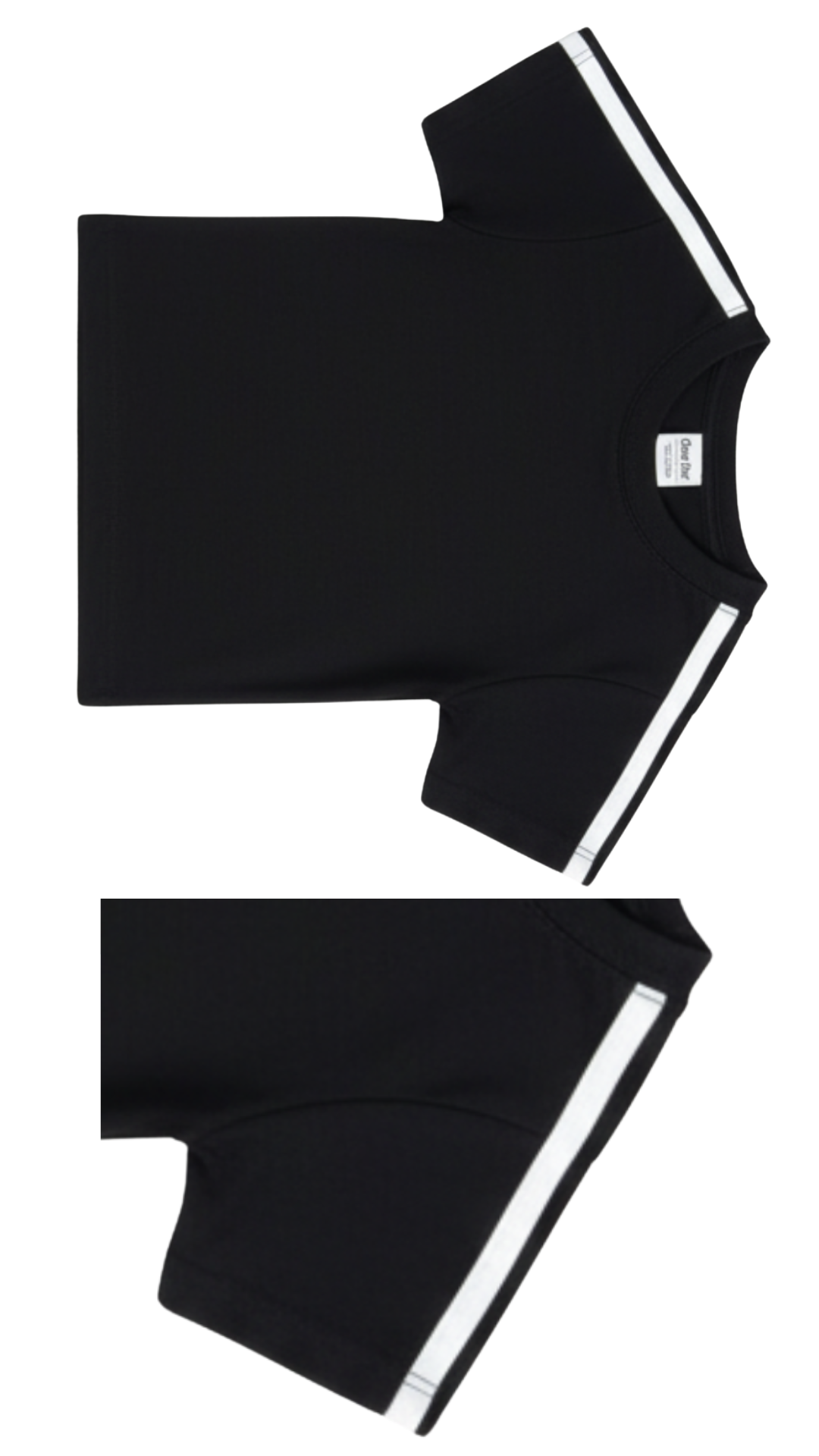 Girl wearing black t-shirt and jogger set with white side stripes