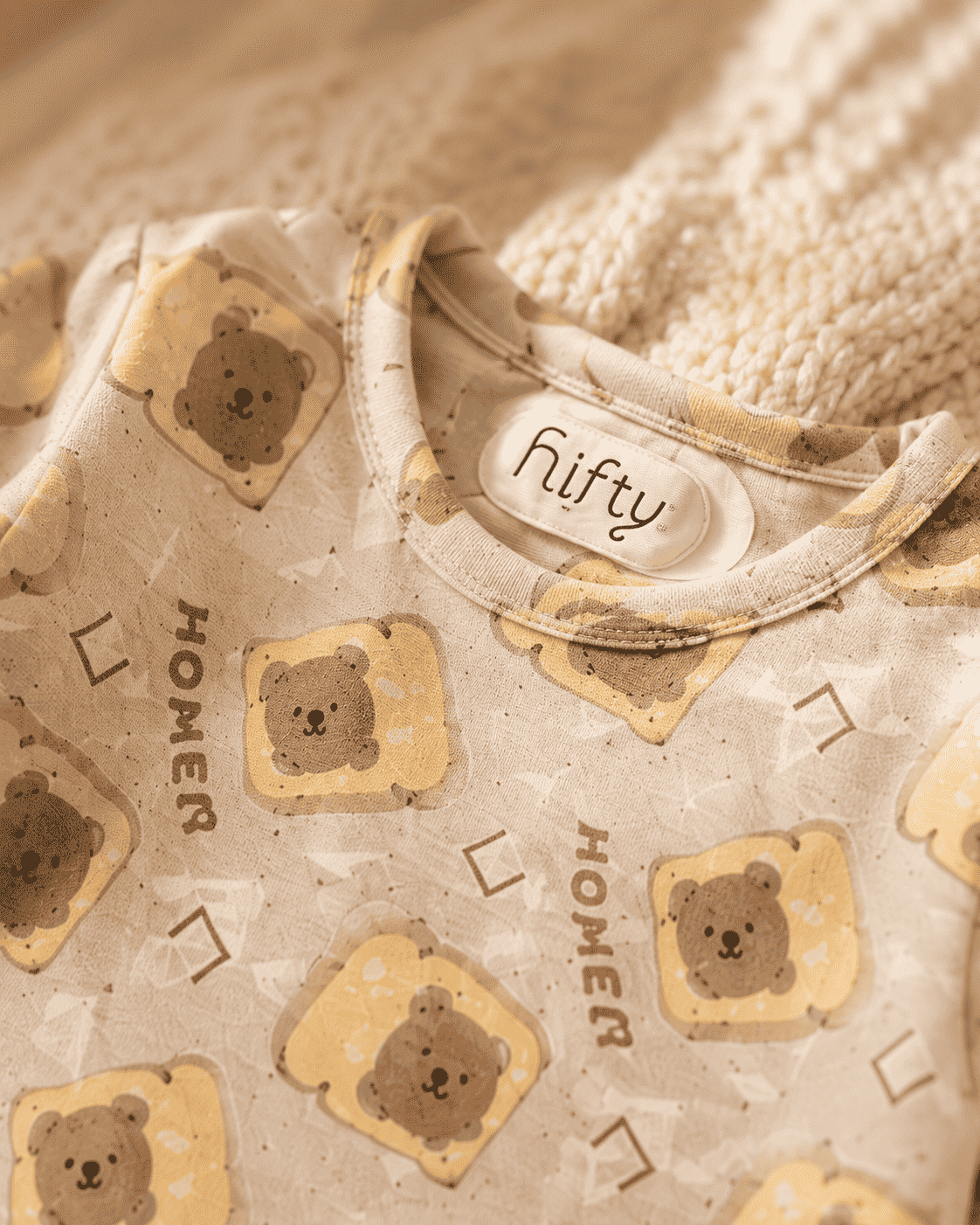 Baby Bear Toast Print Romper | Cream Long Sleeve Jumpsuit