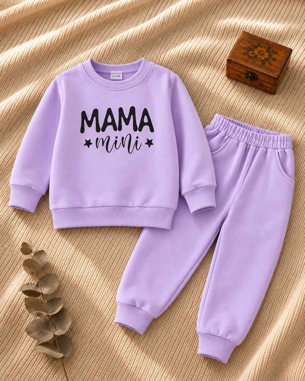 Plush Round Neck - Mama's Mini Fleece Basic Set Purple