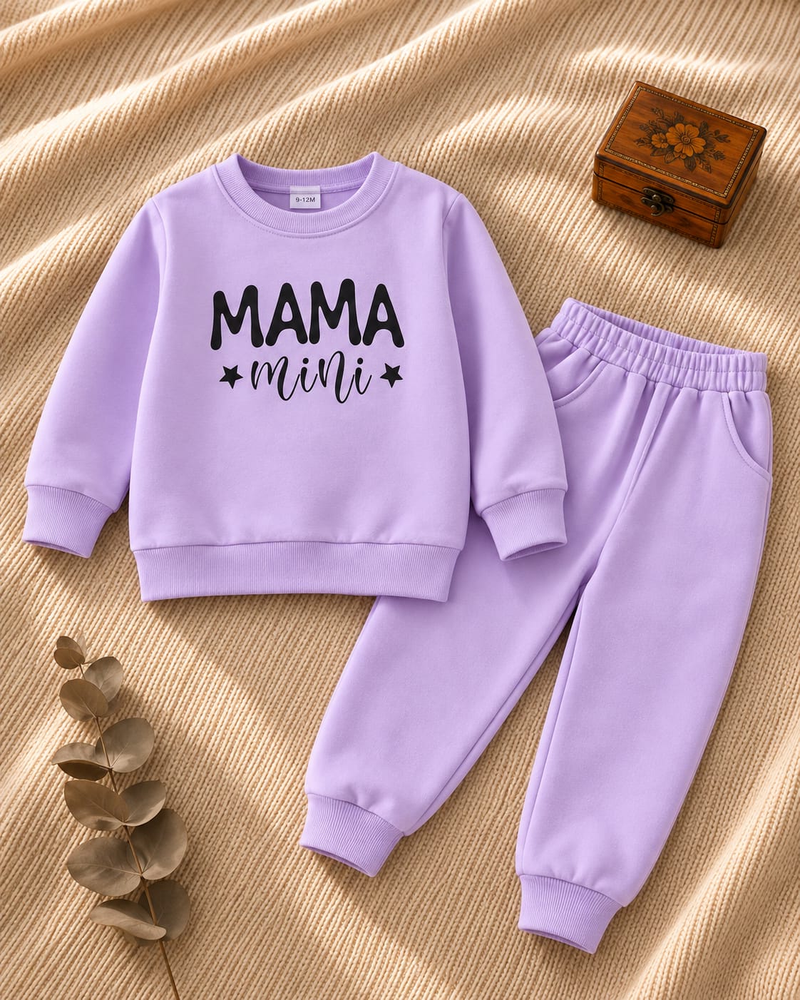 Plush Round Neck - Mama's Mini Fleece Basic Set Purple