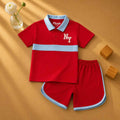 Plush-Baby Plaid Polo Shirt & Shorts-Red-Blue