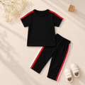 Plush-Premium Girls Casual Wear PJ Set Drop Shoulder Black/Red