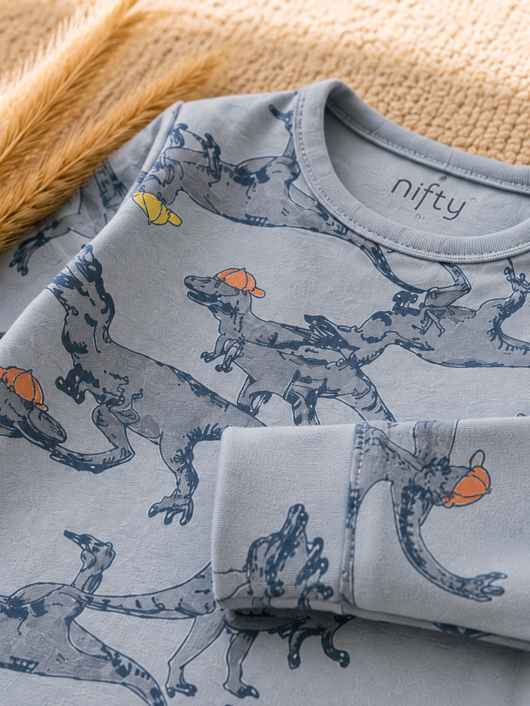 Baby Dinosaur Romper | Grey-Blue Long Sleeve Jumpsuit