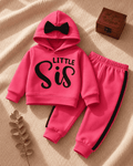 Plush Hoodied Fleece Shirt & Trouser - Little Sis in Hot Pink