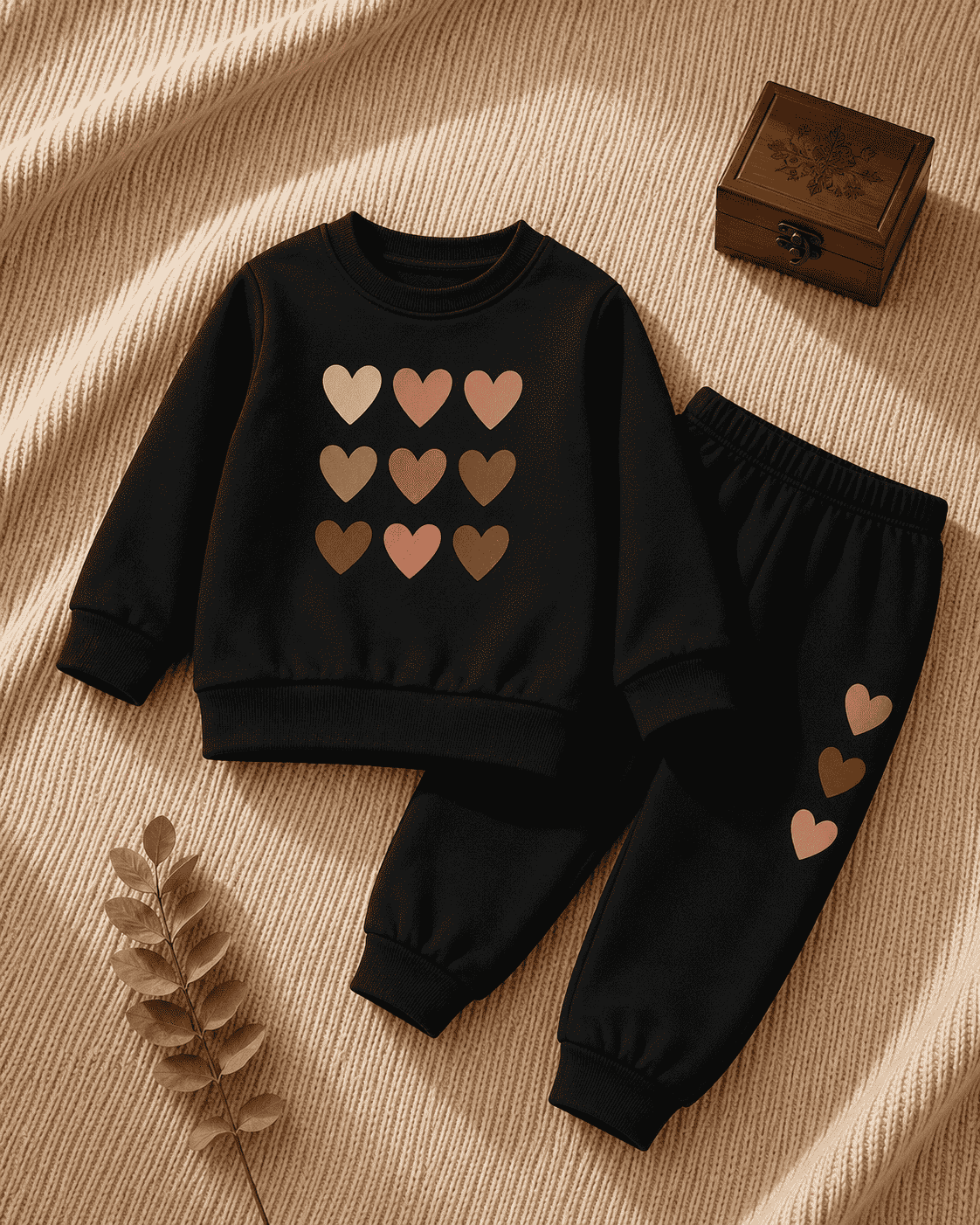 Plush-Round Neck - Colored Hearts Fleece Sweat Set