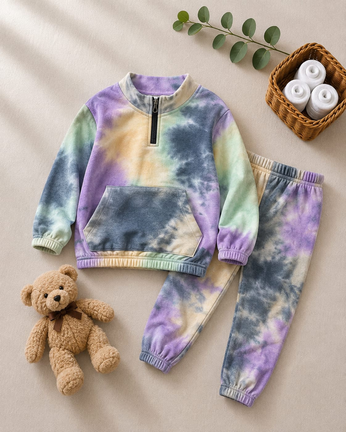 Plush - Front Pocket Style Ribbed Knit Basic Set - Unicorn