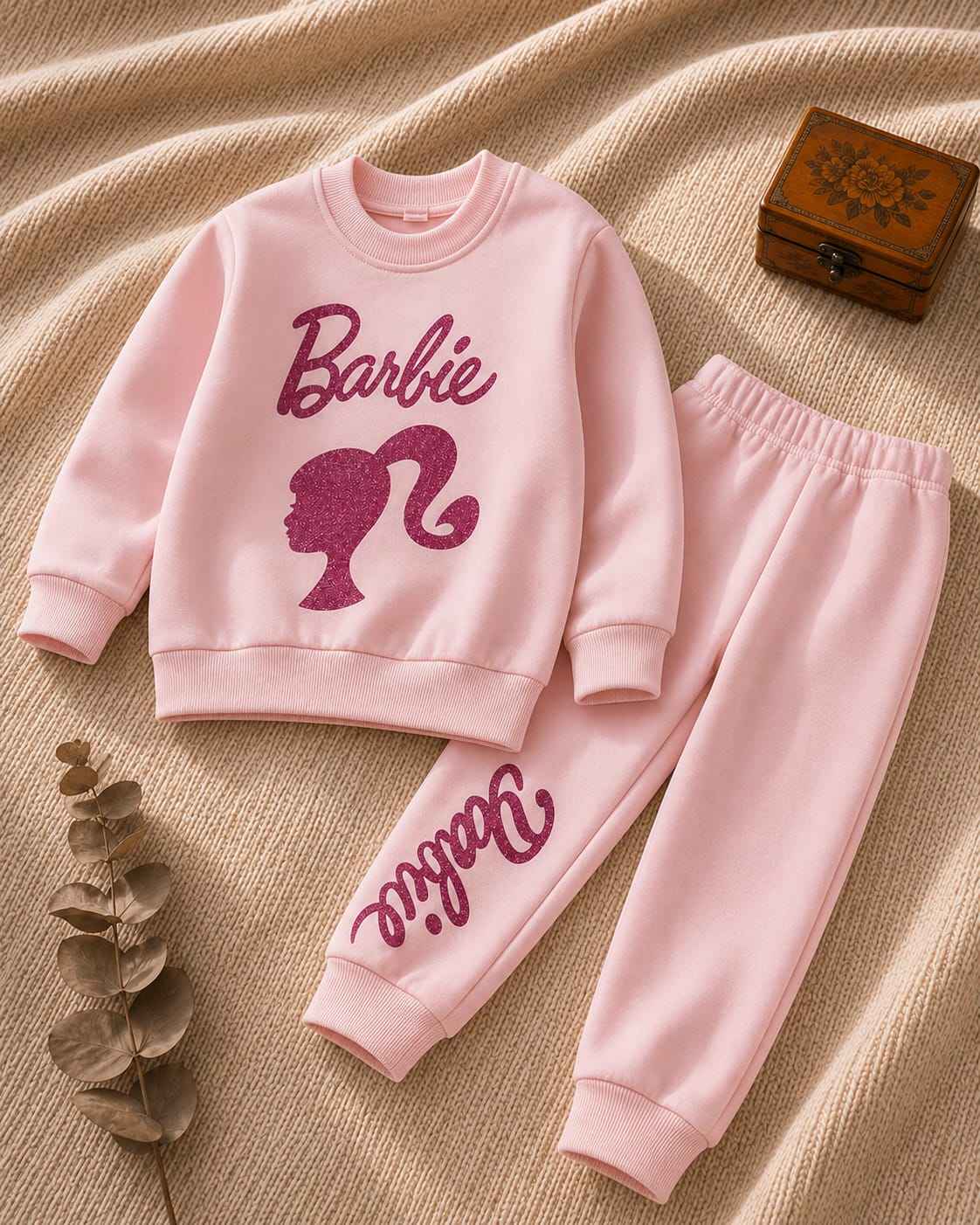 Plush Hoodied Fleece Shirt & Trouser - Barbie in Light Pink