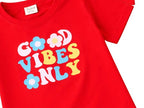 Kids red good vibes only t shirt and navy shorts set