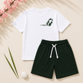 Boys White & Dark Green Music Headphones T-Shirt & Shorts Set
