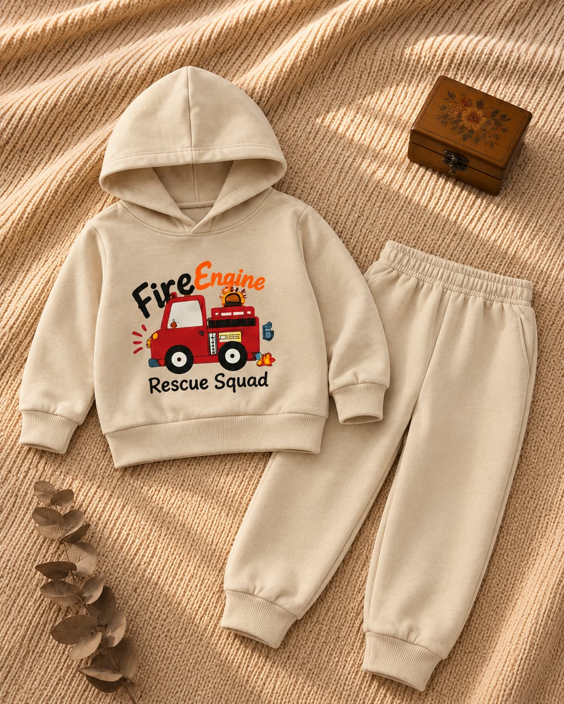 Cream kids fire engine rescue squad hoodie and jogger set