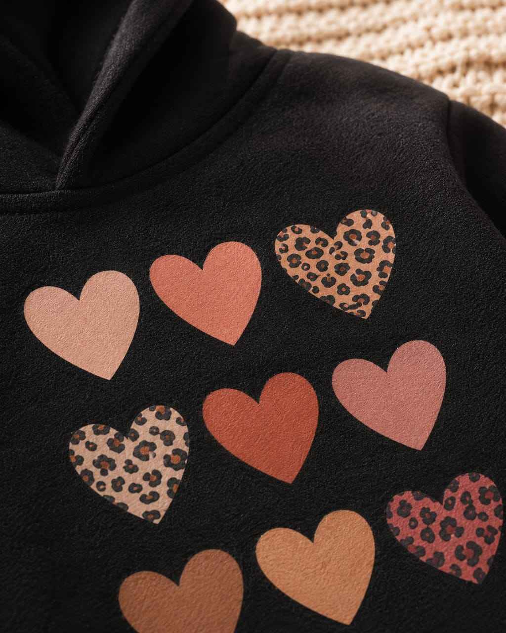 Plush - Hoodied Fleece Shirt & Trouser - Hearts in Black