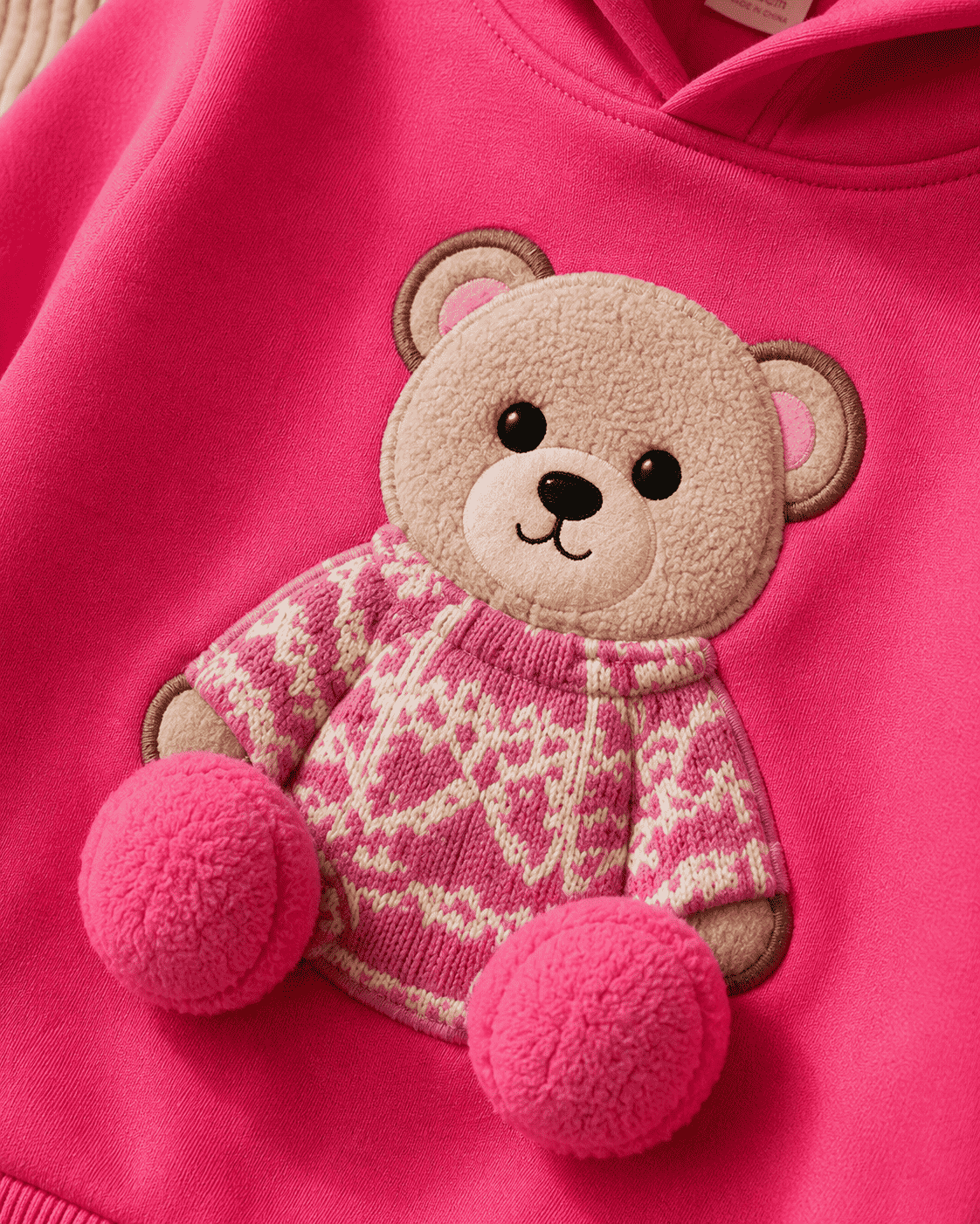 Plush Hoodie Style - Basic Bear Fleece Sweat Set Baby Pink