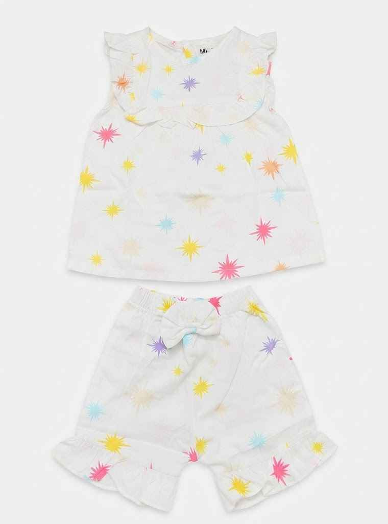 Baby girl white star print top shorts set