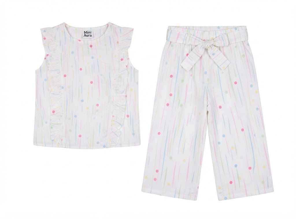 Baby girl white polka dot top pants set