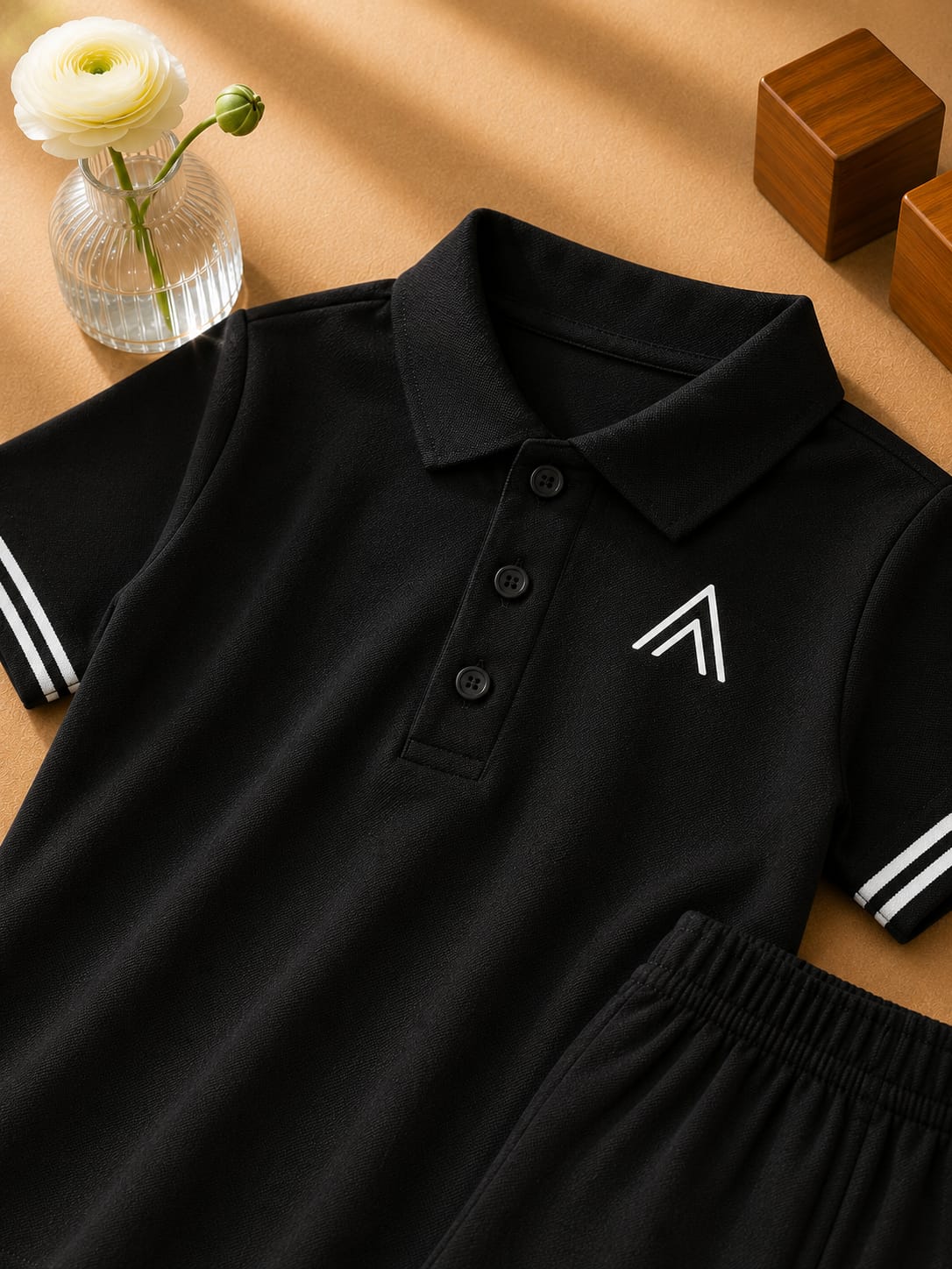 Plush-Baby Plaid Polo Shirt & Shorts-Black