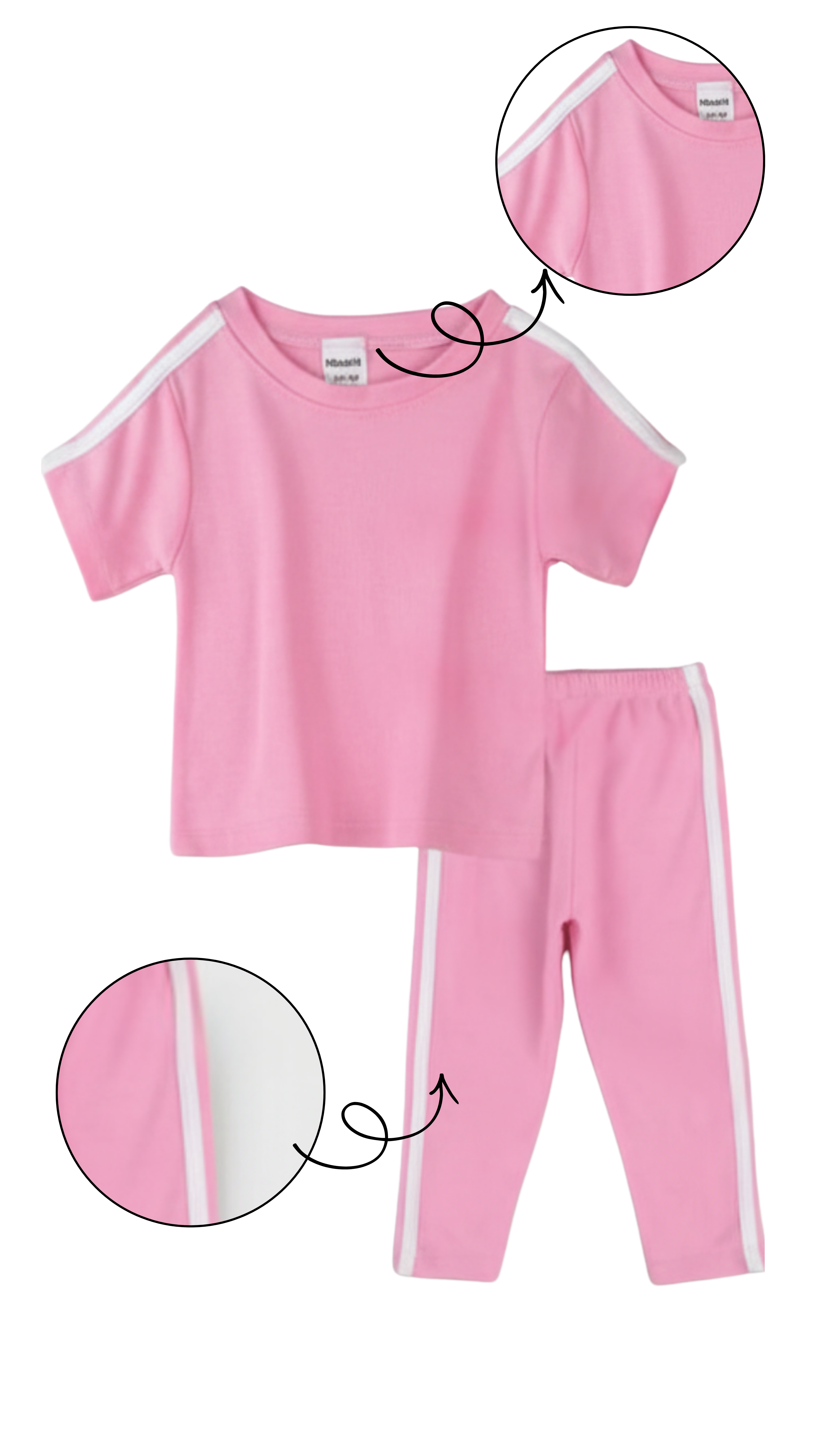 Girls pink t-shirt and leggings set with white side stripes