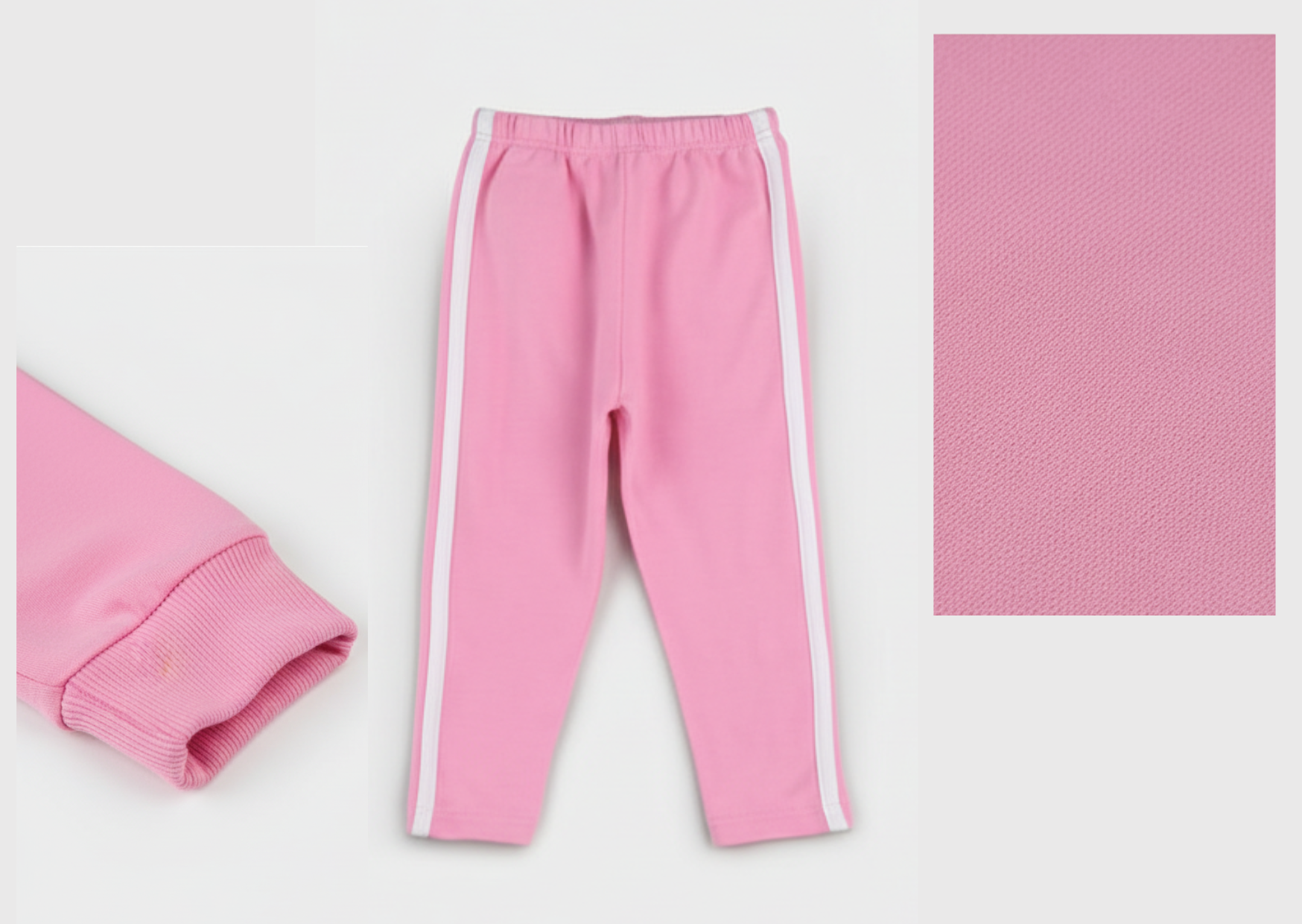 Girls pink t-shirt and leggings set with white side stripes