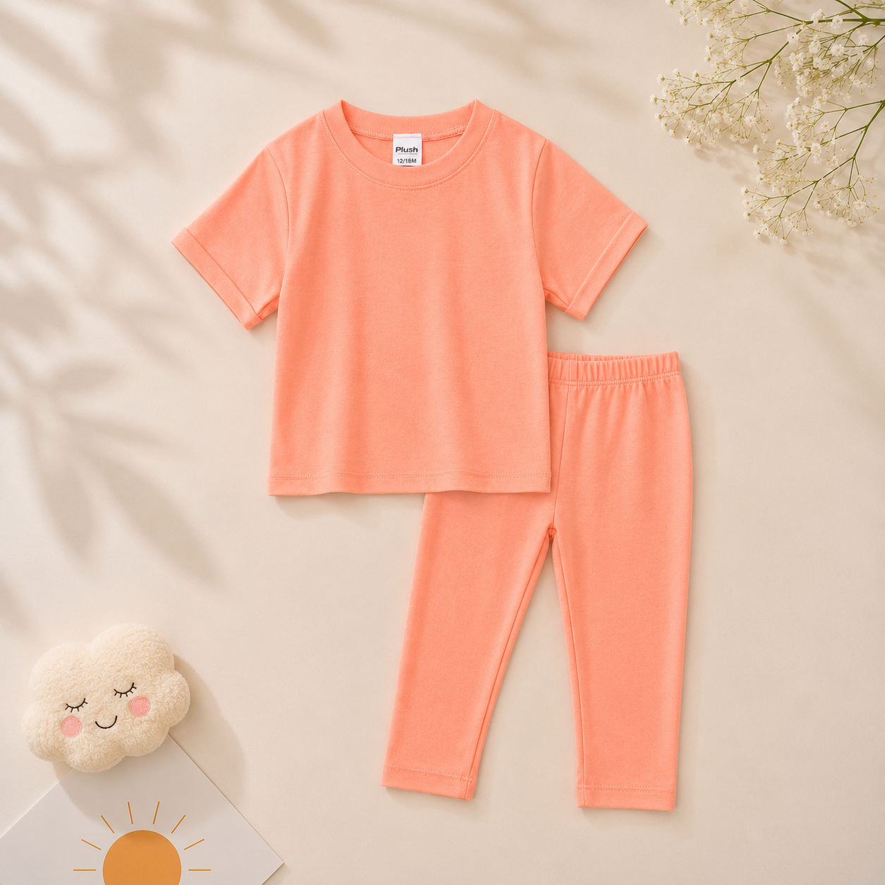 Plush-Premium Girls Casual Wear P/J Set Drop Shoulder Orange